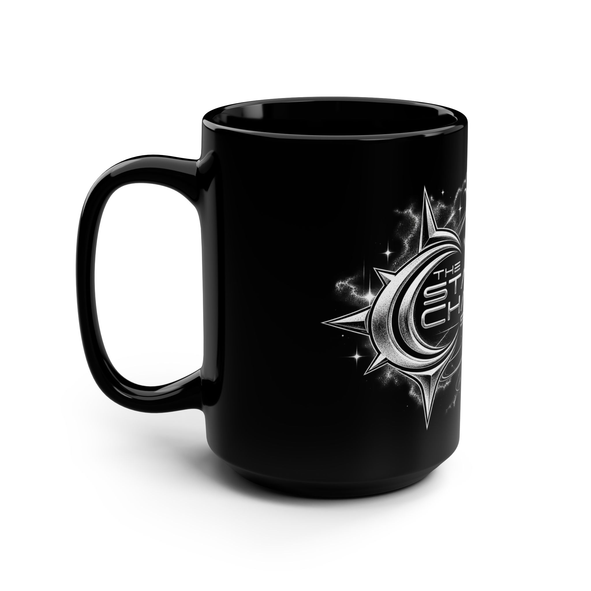Star Chamber Show 15oz Black Mug — Cosmic Logo Coffee Cup - Image 4