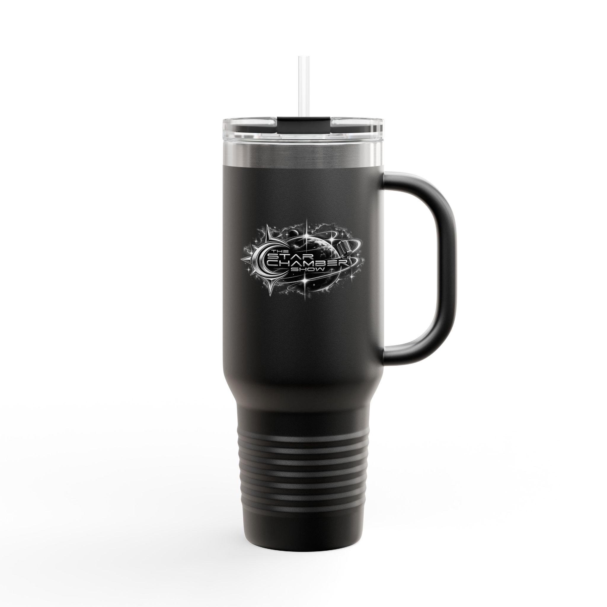 Star Chamber Show 40oz Insulated Travel Mug — Black Stainless Tumbler with Lid & Handle (Durable, Leak-Resistant)